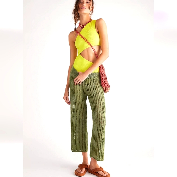 Free People Pants - FREE PEOPLE Excursion Fauxchet Sweater Pants Green